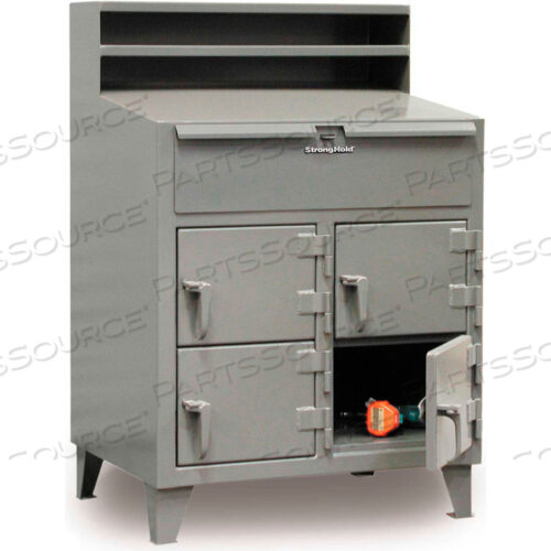 OEM#: 34-SD-4D-TD-2804-PERSON CABINET SHOP DESK 44-SD-4D-TD-280 RISER, DRAWER, PADLOCKABLE DOORS 36X28X54 GRAY by Strong Hold