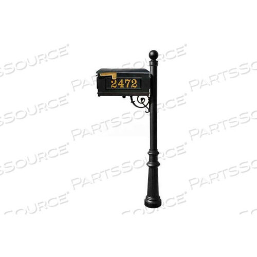 OEM#: LMCV-804-BLLEWISTON MAILBOX, POST (FLUTED BASE & BALL FINIAL), WITH VINYL NUMBERS, SUPPORT BRACE, BLACK by Qualarc