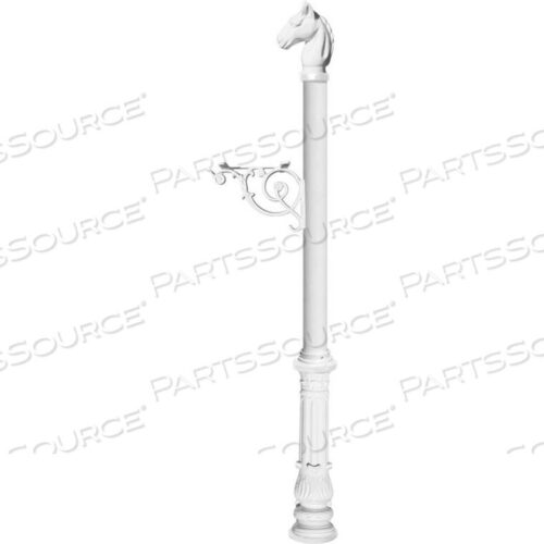 OEM#: LPST-701-WHTLEWISTON EQUINE POST ONLY W/SUPPORT BRACKET, HORSEHEAD FINIAL & DECORATIVE ORNATE BASE, WHITE by Qualarc
