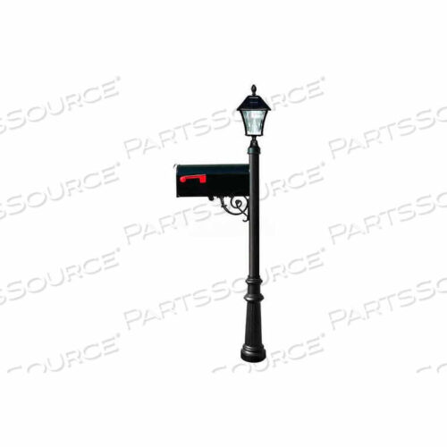 OEM#: LPST-800-E1-SL-BLLEWISTON E1 ECONOMY MAILBOX, POST (FLUTED BASE & BLACK SOLAR LAMP), BLACK by Qualarc