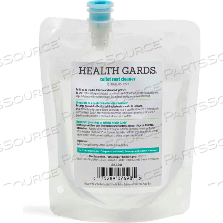 OEM#: 86300HEALTH GARDS TOILET SEAT CLEANER - PLEASANT SCENT, 300 ML, 6/BOX, 6 BOXES/CASE by Hospeco