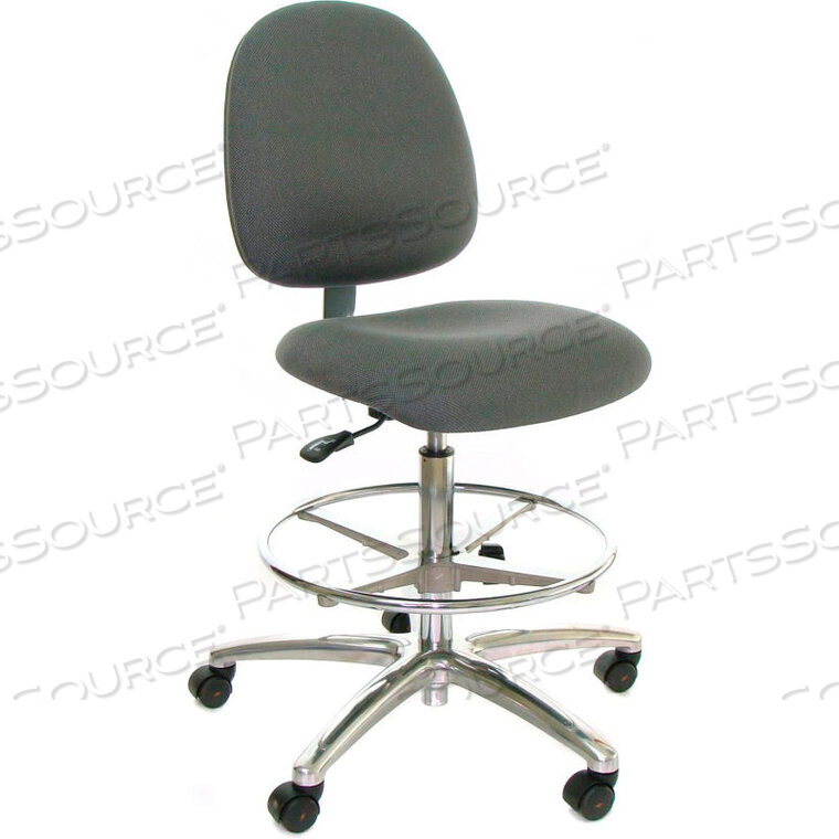 OEM#: AM20S-FC BLUE-413ESD STOOL WITH FOOTREST - MID-BACK - FABRIC - BLUE - ALUMINUM BASE by Industrial Seating
