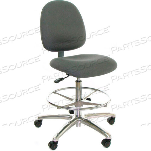 OEM#: AM20S-FC GREY-431ESD STOOL WITH FOOTREST - MID-BACK - FABRIC - GRAY - ALUMINUM BASE by Industrial Seating