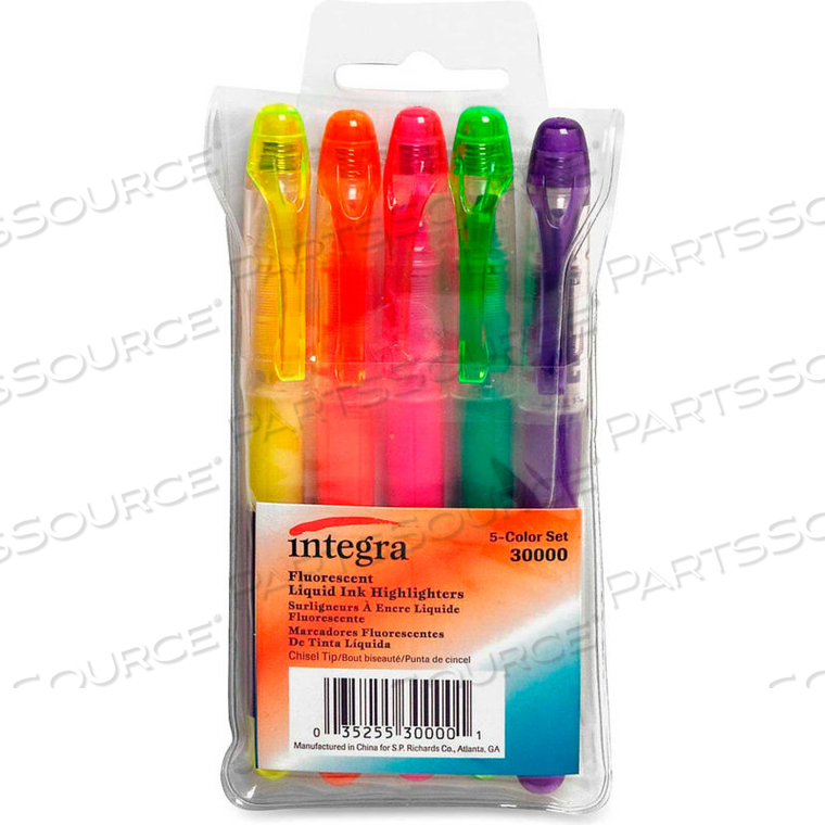 OEM#: 30000LIQUID HIGHLIGHTER, CHISEL TIP, ASSORTED INK, 5/SET by Integra