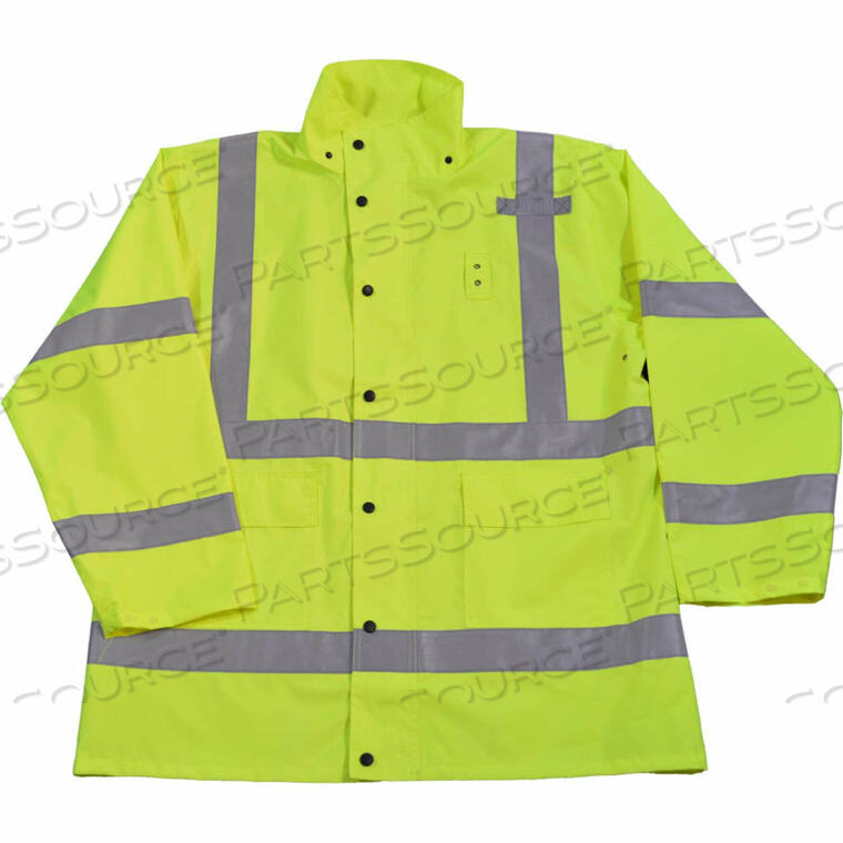 OEM#: LRJK-C3-4XHIVIS RAIN PARKA JACKET, ANSI CLASS 3, 300D OXFORD/PU COATING, LIME, 4XL by Petra Roc Inc