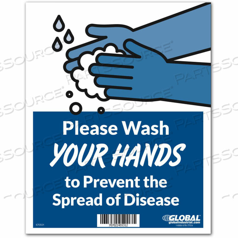 OEM#: CP005823WASH HANDS TO PREVENT DISEASE SIGN, 8W X 10H, WALL ADHESIVE by The Magnet Group