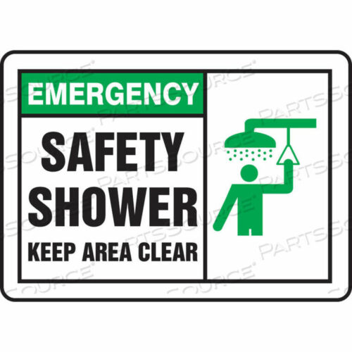OEM#: MFSD929VAEMERGENCY SIGN, SAFETY SHOWER (GRAPHIC), 14W X 10H, ALUMINUM by Accuform Manufacturing, Inc.