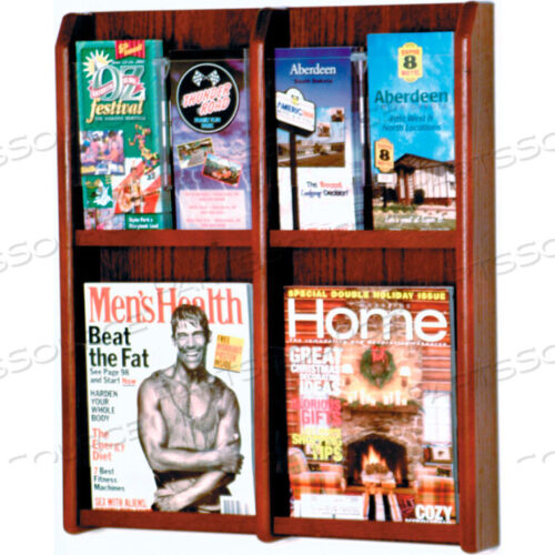 OEM#: LM-6MH4 MAGAZINE/8 BROCHURE OAK & ACRYLIC WALL DISPLAY - MAHOGANY by Wooden Mallet