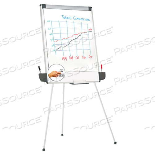 OEM#: UNV43031DRY ERASE BOARD WITH TRIPOD EASEL AND ADJUSTABLE PEN CUPS, 29 X 41, WHITE SURFACE, SILVER FRAME by Universal