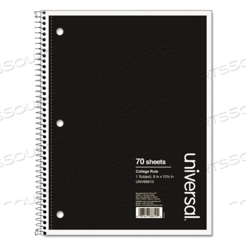 OEM#: UNV66610WIREBOUND NOTEBOOK, 1 SUBJECT, MEDIUM/COLLEGE RULE, BLACK COVER, 10.5 X 8, 70 SHEETS by Universal
