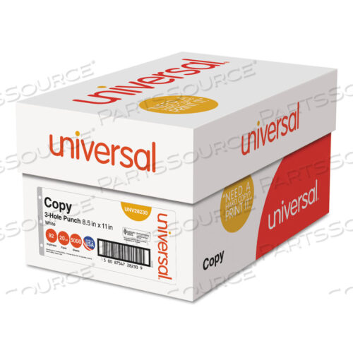 OEM#: UNV28230COPY PAPER, 92 BRIGHT, 3-HOLE, 20 LB BOND WEIGHT, 8.5 X 11, WHITE, 500 SHEETS/REAM, 10 REAMS/CARTON by Universal