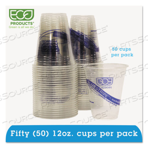 BLUESTRIPE 25% RECYCLED CONTENT COLD CUPS CONVENIENCE PACK, 12 OZ, CLEAR/BLUE, 50/PACK
