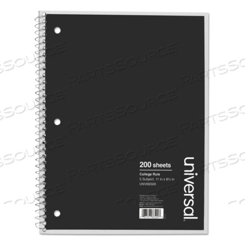 OEM#: UNV66500WIREBOUND NOTEBOOK, 5 SUBJECT, MEDIUM/COLLEGE RULE, BLACK COVER, 11 X 8.5, 200 SHEETS by Universal
