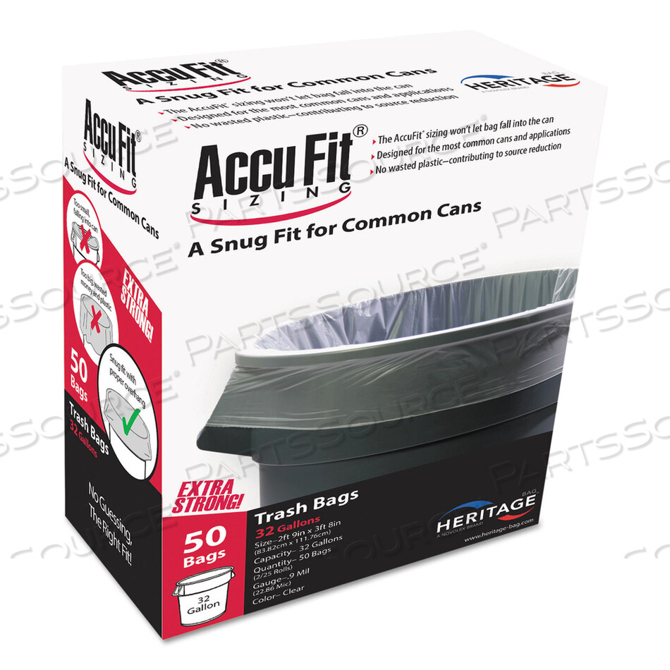 OEM#: H8053TC RC1LINEAR LOW DENSITY CAN LINERS WITH ACCUFIT SIZING, 55 GAL, 0.9 MIL, 40 X 53, CLEAR, 50/BOX by Accufit