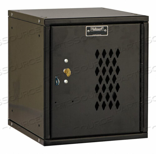 OEM#: HC121212-1DP-K-MECUBIX MODULAR LOCKER W/DIAMOND DOOR & KEY LOCK, 11-3/4WX11DX12-1/8H, BLACK, UNASSEMBLED by Hallowell