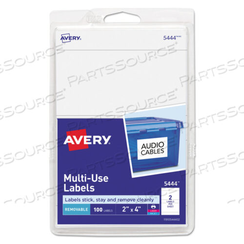 OEM#: 05444REMOVABLE MULTI-USE LABELS, INKJET/LASER PRINTERS, 2 X 4, WHITE, 2/SHEET, 50 SHEETS/PACK, (5444) by Avery