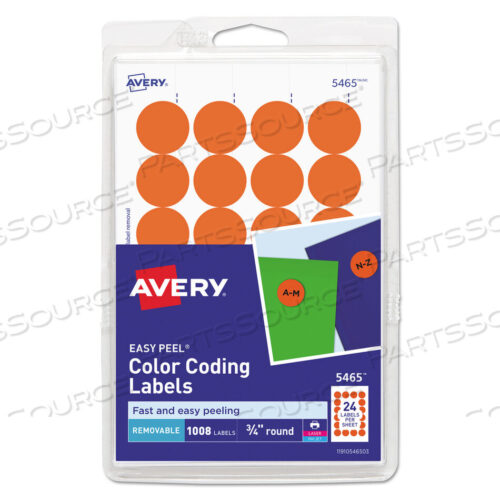 OEM#: 05465PRINTABLE SELF-ADHESIVE REMOVABLE COLOR-CODING LABELS, 0.75 DIA, ORANGE, 24/SHEET, 42 SHEETS/PACK, (5465) by Avery