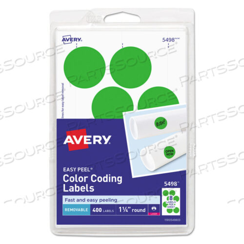 OEM#: 05498PRINTABLE SELF-ADHESIVE REMOVABLE COLOR-CODING LABELS, 1.25 DIA, NEON GREEN, 8/SHEET, 50 SHEETS/PACK, (5498) by Avery