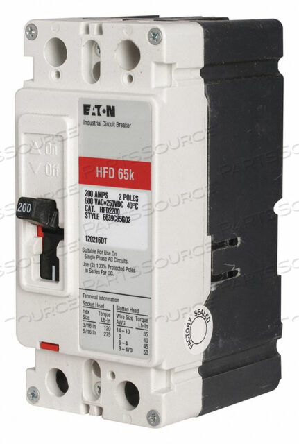 OEM#: HFD2030CIRCUIT BREAKER, THERMAL MAGNETIC, 600 VAC, 250 VDC, 2P, 30A by Eaton