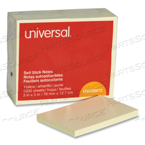 OEM#: UNV35672SELF-STICK NOTE PADS, 3 X 5, YELLOW, 100 SHEETS/PAD, 12 PADS/PACK by Universal