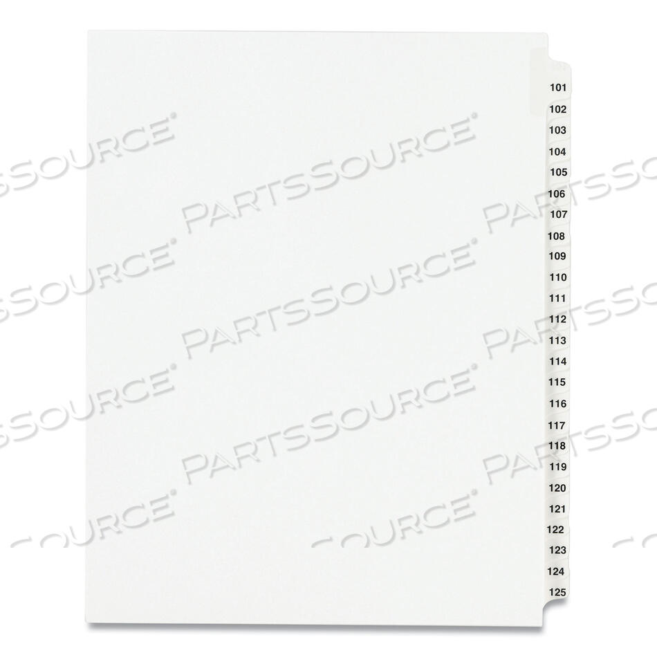 OEM#: 01334PREPRINTED LEGAL EXHIBIT SIDE TAB INDEX DIVIDERS, AVERY STYLE, 25-TAB, 101 TO 125, 11 X 8.5, WHITE, 1 SET, (1334) by Avery