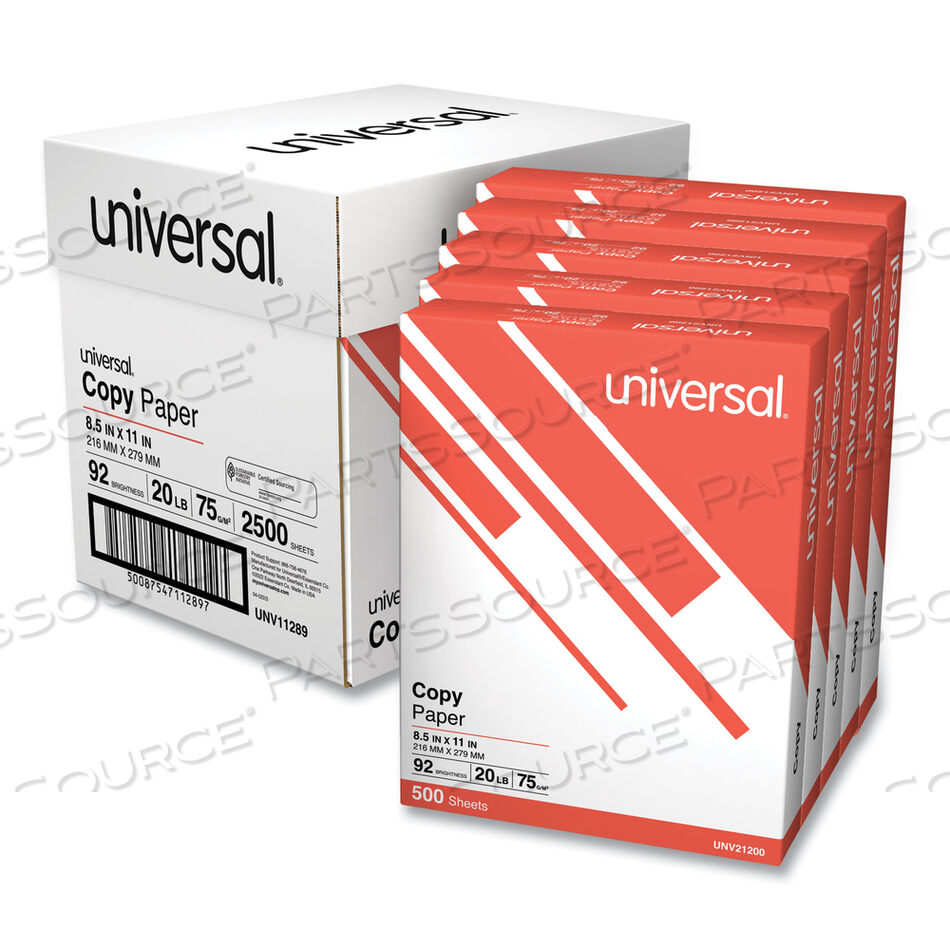 OEM#: UNV11289COPY PAPER CONVENIENCE CARTON, 92 BRIGHT, 20 LB BOND WEIGHT, 8.5 X 11, WHITE, 500 SHEETS/REAM, 5 REAMS/CARTON by Universal