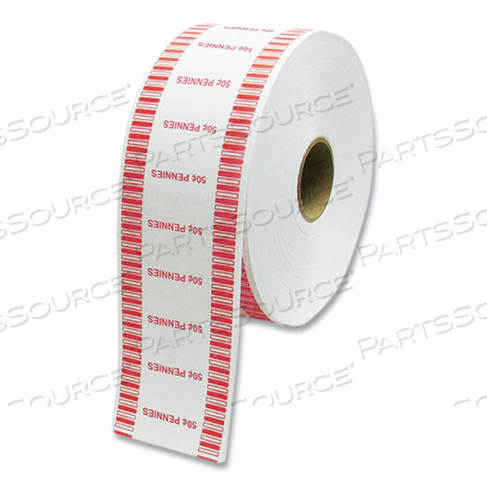 OEM#: 575034AUTOMATIC COIN WRAPPER ROLL FOR COIN WRAPPING MACHINES, PENNIES, $0.50, WHITE/RED, 2,000/ROLL, 8 ROLLS/CARTON by CONTROLTEK