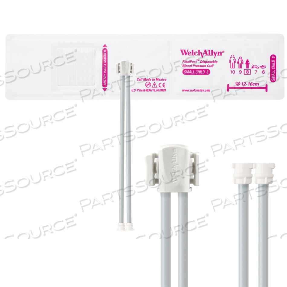 OEM#: VINYL-08-2MQFULLY CONFIGURED FLEXIPORT BLOOD PRESSURE CUFFS, SMALL CHILD (8) 12-16 CM, DUAL TUBE, LOCKING, DISPOSABLE VINYL (20 CUFFS/CASE) by Welch Allyn Inc.