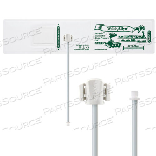 OEM#: VINYL-09-1SCFULLY CONFIGURED FLEXIPORT BLOOD PRESSURE CUFFS, CHILD (9) 15-21 CM, SINGLE TUBE, SCREW, DISPOSABLE VINYL (20 CUFFS/CASE) by Welch Allyn Inc.