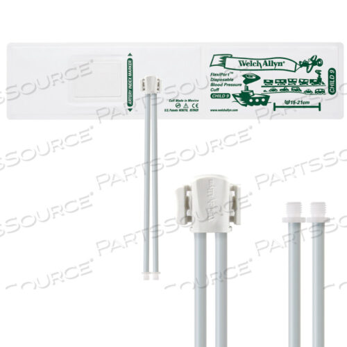 OEM#: VINYL-09-2SCFULLY CONFIGURED FLEXIPORT BLOOD PRESSURE CUFFS, CHILD (9) 15-21 CM, DUAL TUBE, SCREW, DISPOSABLE VINYL (20 CUFFS/CASE) by Welch Allyn Inc.