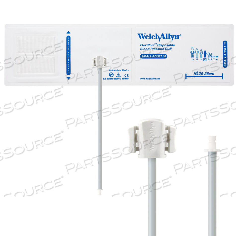 OEM#: VINYL-10-1HPFULLY CONFIGURED FLEXIPORT BLOOD PRESSURE CUFFS, SMALL ADULT (10) 20-26 CM, SINGLE TUBE, BAYONET, DISPOSABLE VINYL (20 CUFFS/CASE) by Welch Allyn Inc.