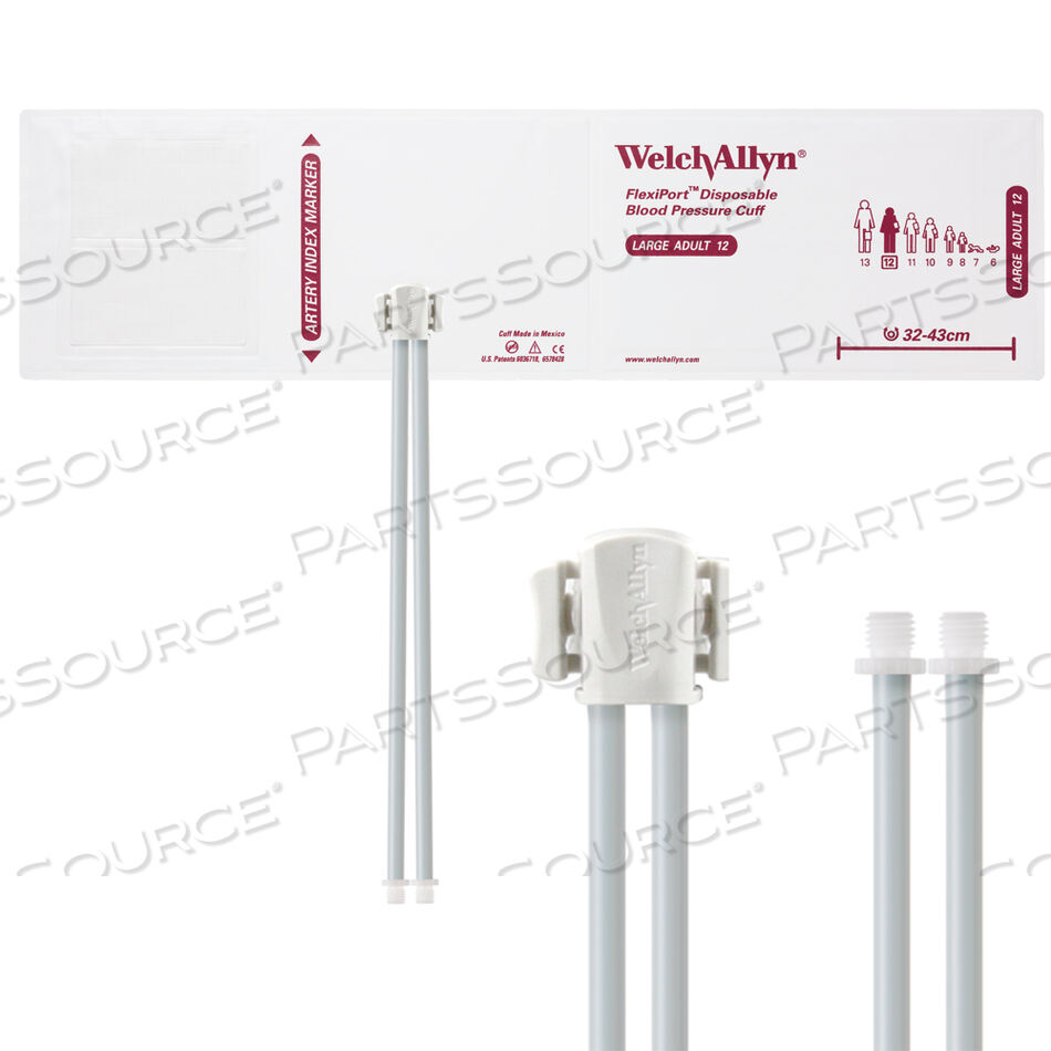 OEM#: VINYL-12-2SCFULLY CONFIGURED FLEXIPORT BLOOD PRESSURE CUFFS, LARGE ADULT (12) 32-43 CM, DUAL TUBE, SCREW, DISPOSABLE VINYL (20 CUFFS/CASE) by Welch Allyn Inc.