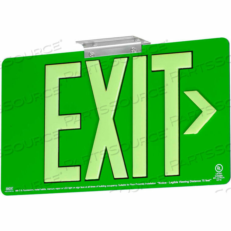 OEM#: DPLPM50SGDUAL-LITE EXIT SIGN, GREEN ALUMINUM FACE & BACK W/ PHOTOLUMINESCENT LETTERS, SINGLE FACE by Hubbell Power Systems