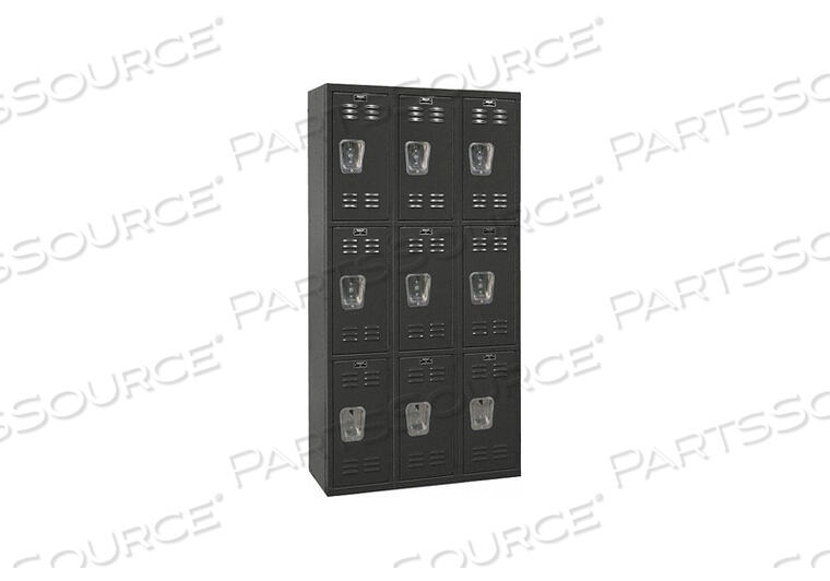 OEM#: U3282-3A-METRIPLE TIER 9 DOOR BLACK TIE STEEL LOCKER, 12WX18DX24H, BLACK, ASSEMBLED by Hallowell