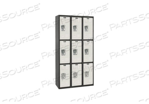 OEM#: U3282-3A-MPTRIPLE TIER 9 DOOR BLACK TIE STEEL LOCKER, 12WX18DX24H, BLACK/LIGHT GRAY, ASSEMBLED by Hallowell