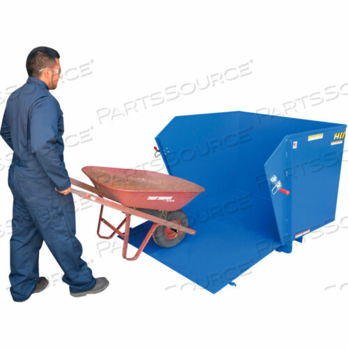 OEM#: HDROP-50-MDSTEEL SELF-DUMPING FORKLIFT HOPPER W/DROP-DOWN FRONT RAMP, 1/2 CU. YD., 4000 LBS. CAP., BLUE by Vestil Manufacturing Corp.