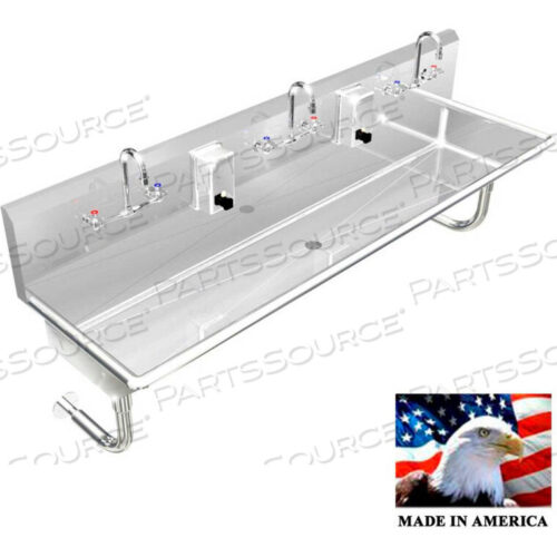OEM#: 032M72208RSTAINLESS STEEL SINK, 3 STATION W/MANUAL FAUCETS, ROUND LEGS 72L X 20W X 8D by Best Sheet Metal, Inc.