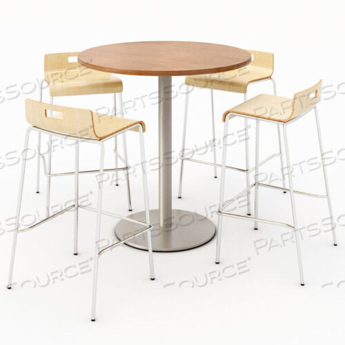 OEM#: T36RD-B1922SL-38-7937-BR9333-4-NA36 ROUND BISTRO TABLE & 4 BARSTOOL SET - RIVER CHERRY TABLE TOP WITH NATURAL STOOLS by KFI