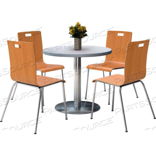 OEM#: T42RD-B1922SL-GN-9222CH-NA42 ROUND DINING TABLE & 4 CHAIR SET - GRAY NEBULA TABLE WITH NATURAL CHAIRS by KFI