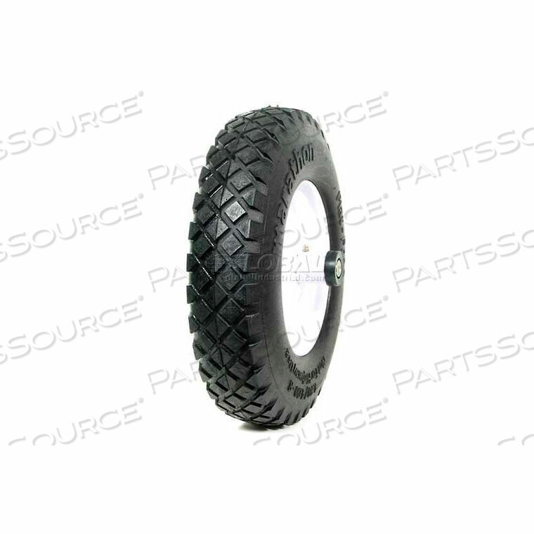 OEM#: 000474.80/4.00-8 KNOBBY TREAD FLAT FREE WHEELBARROW TIRE - 6 CENTERED - 5/8 BEARINGS by Marathon