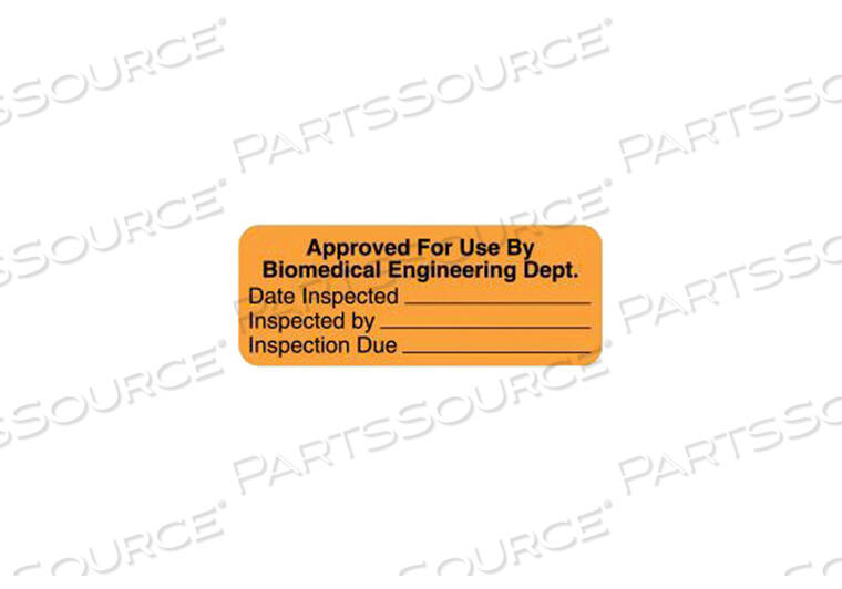 OEM#: ULBE318EQUIPMENT INSPECTION LABEL, FLUORESCENT PAPER, FLUORESCENT ORANGE, APPROVED BIOMED LEGEND, 2-1/4 IN X 7/8 IN by United Ad Label
