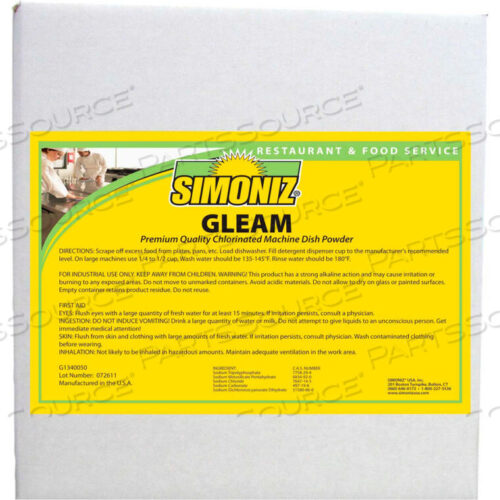 OEM#: G1340050AUTOMATIC GLEAM CHLORINATED DETERGENT POWDER, UNSCENTED, 50 LB. PAIL by Simoniz USA
