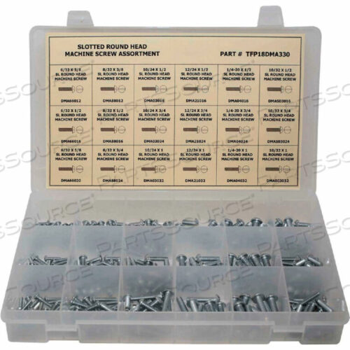 OEM#: TFP18DMA330330 PIECE MACHINE SCREW ASSORTMENT - #6 TO 1/4 - SLOTTED ROUND HEAD - STEEL - ZINC PLATED by Titan Fasteners