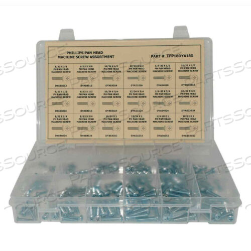 OEM#: TFP18DYA330330 PIECE MACHINE SCREW ASSORTMENT - #6 TO 1/4 - PHILLIPS PAN HEAD - STEEL - ZINC PLATED by Titan Fasteners
