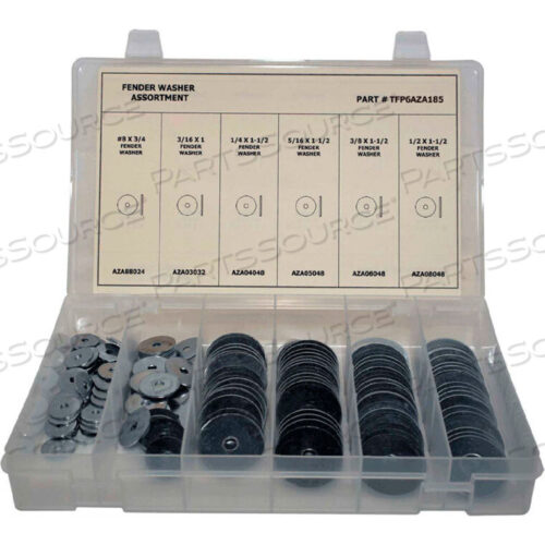 OEM#: TFP6AZA185185 PIECE FENDER WASHER ASSORTMENT - #8 TO 1/2 - GRADE 2 - STEEL - ZINC by Titan Fasteners