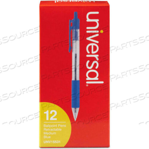OEM#: UNV15531COMFORT GRIP RETRACTABLE BALLPOINT PEN, 1MM, BLUE INK, CLEAR BARREL, DOZEN by Universal Products