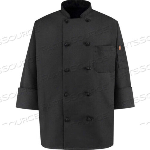 OEM#: 0427BKRGSCHEF DESIGNS 10 BUTTON-FRONT CHEF COAT, KNOT BUTTONS, BLACK, SPUN POLYESTER, S by VF Imagewear, Inc.