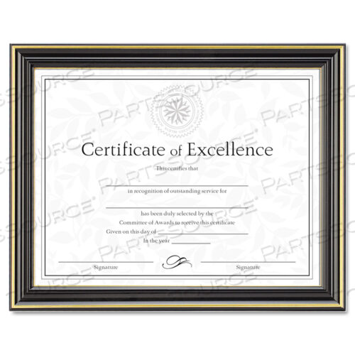 GOLD-TRIMMED DOCUMENT FRAME WITH CERTIFICATE, PLASTIC/GLASS, 8.5 X 11, BLACK