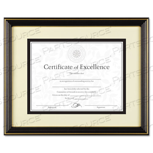 GOLD-TRIMMED DOCUMENT FRAME, WOOD, 11 X 14 MATTED TO 8.5 X 11, BLACK