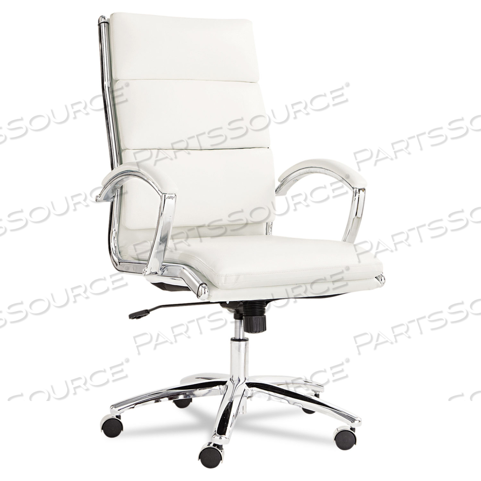 ALERA NERATOLI HIGH-BACK SLIM PROFILE CHAIR, FAUX LEATHER, 275 LB CAP, 17.32 TO 21.25 SEAT HEIGHT, WHITE SEAT/BACK, CHROME
